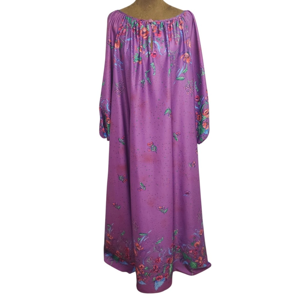 Vintage Bernette Mumu/Lounge Dress Purple Floral Raglan Sleeve Maxi Dress Plus